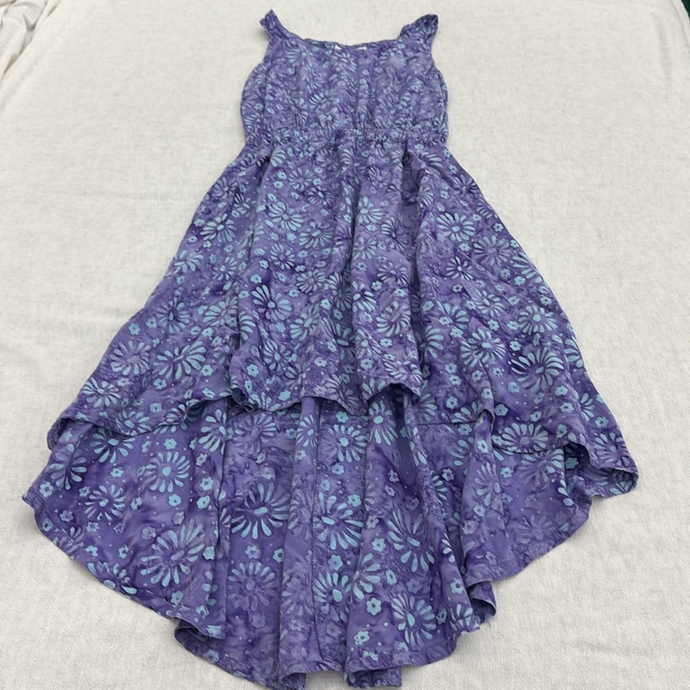 Batik Bali, Floral Purple and blue 100% rayon kids sleeveless Med Dress (mlb)